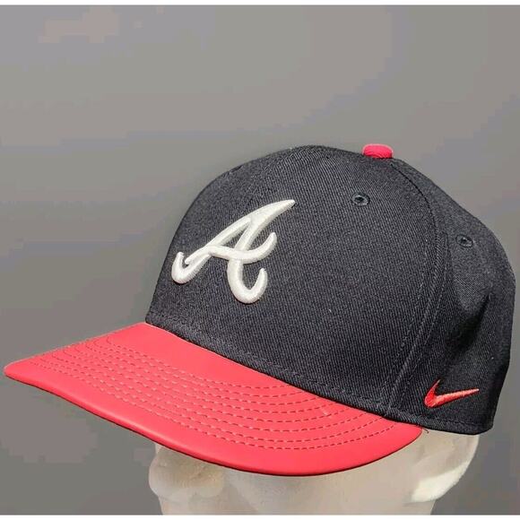 Atlanta Braves Nike True Hat Cap Mens Faux Leather Bill Snapback MLB Genuine - Picture 1 of 11
